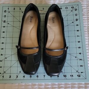 Bass Black Leather Mary Jane Flats with Strap